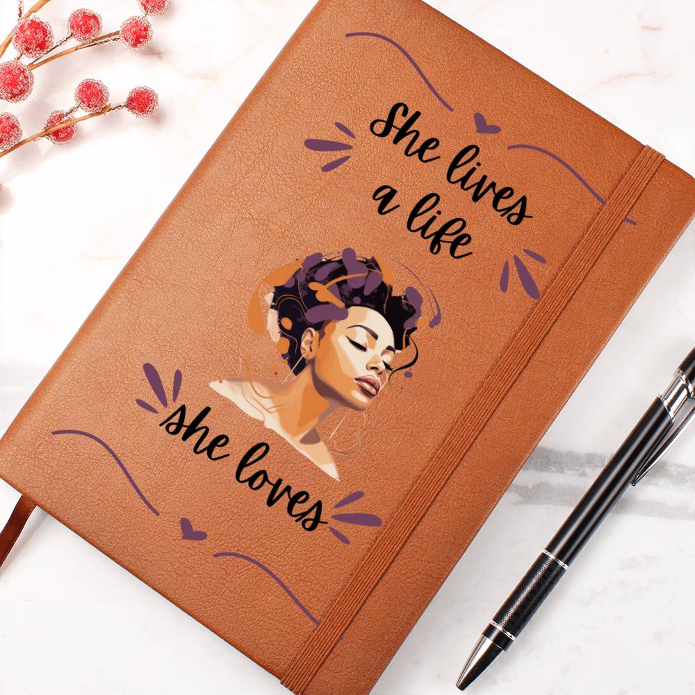 She Lives A Life She Loves - Graphic Leather Journal