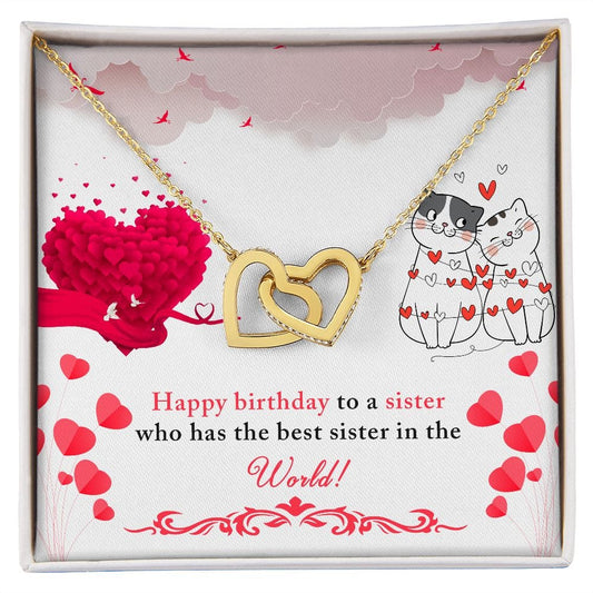 Best Sister In the World, Happy Birthday - Interlocking Hearts Necklace