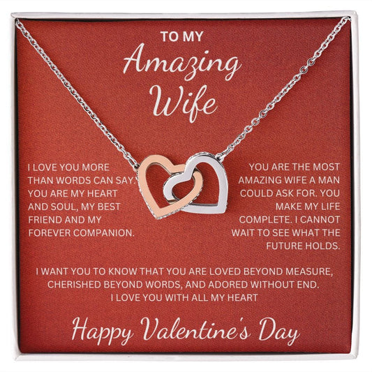 To My Amazing Wife, Happy Valentine's - Interlocking Hearts Necklace💖