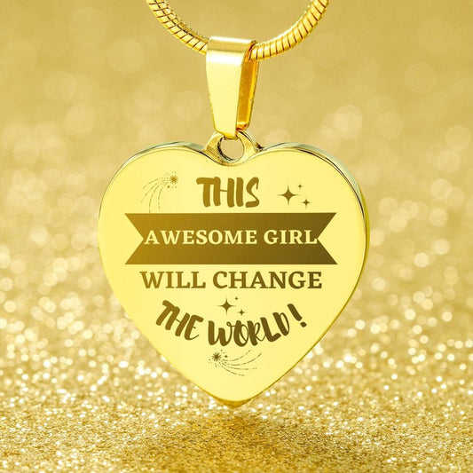 This Awesome Girl Will Change the World - Engraved Heart Necklace